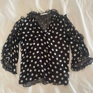Alice + Olivia Black Silk Polkadot Blouse